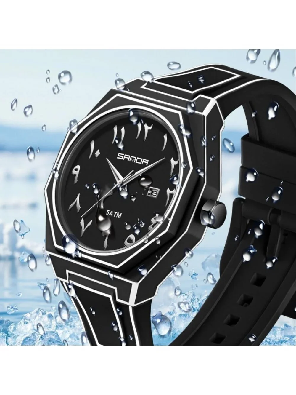 Men's Black Analog Silicone Strap Unique Anime-Inspired Arabic Dial Wrist Watch